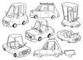 Cartoon cars collection. Comic transportation set. Isolated objects on white background